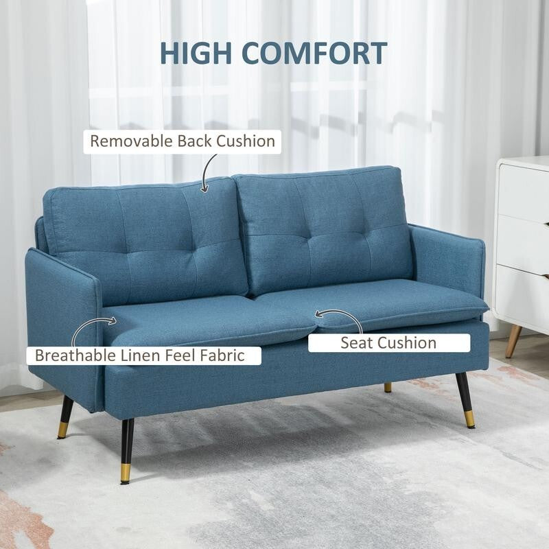 2 Seater Sofa Dark Blue Fabric Couch Tufted Armchair for Small Spaces