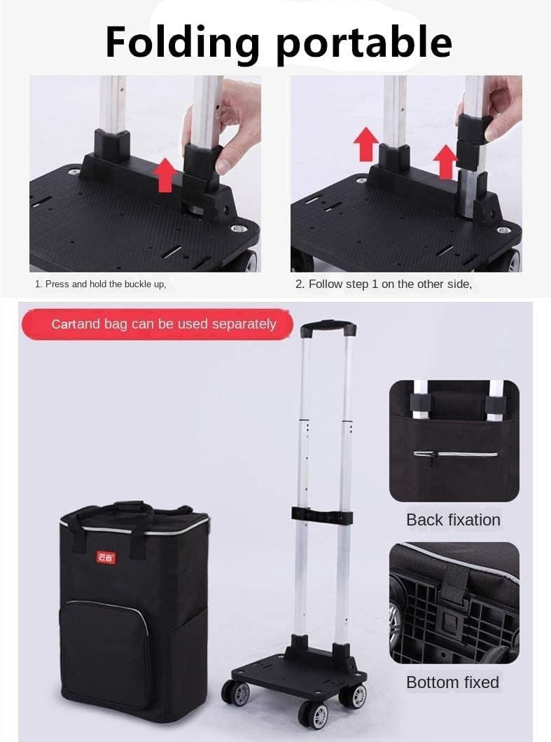 Collapsible Utility Cart with Wheels & Insulated Bag Foldable Grocery Trolley