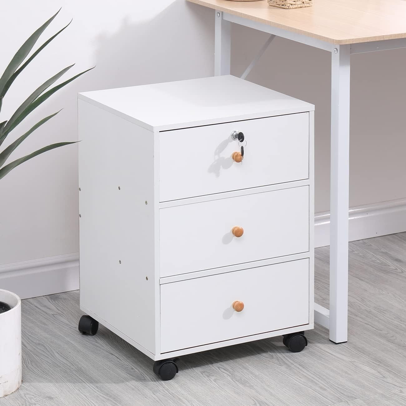 Rolling 3 Drawer File Cabinet Under Desk Top Lock Storage Pedestal