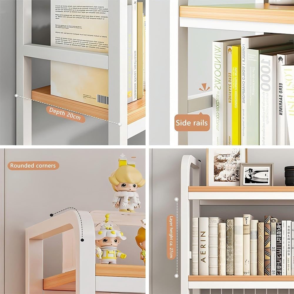 White 2-Tier Desktop Bookcase with Grid Panel Metal/MDF Desk Hutch 95cm