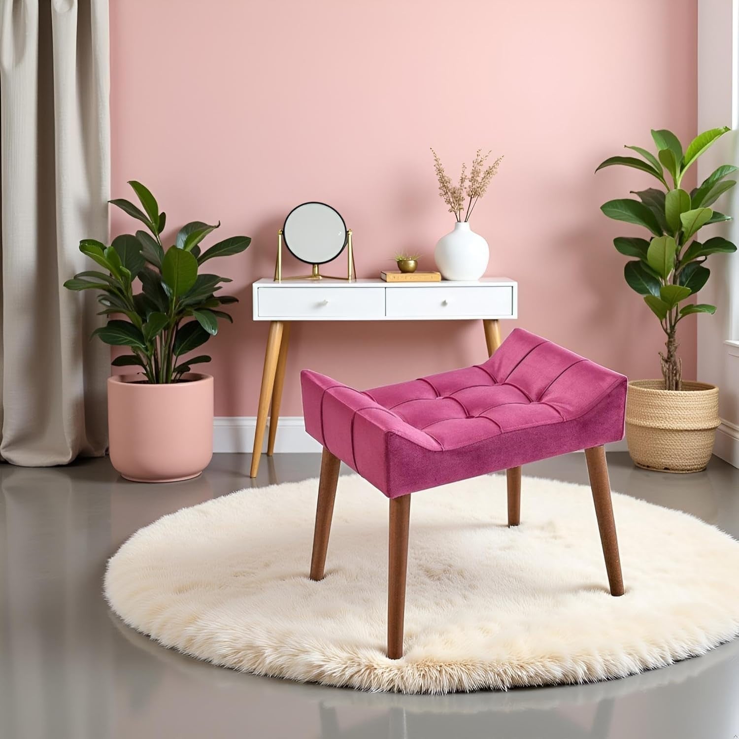 Pink Padded Dressing Table Stool Modern Vanity Makeup Chair Bedroom