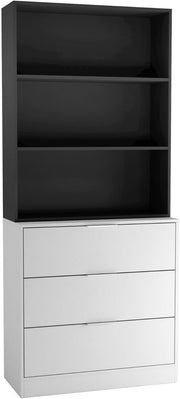 White & Black 80cm 3 Drawer Wooden Storage Chest Cabinet & Bookcase