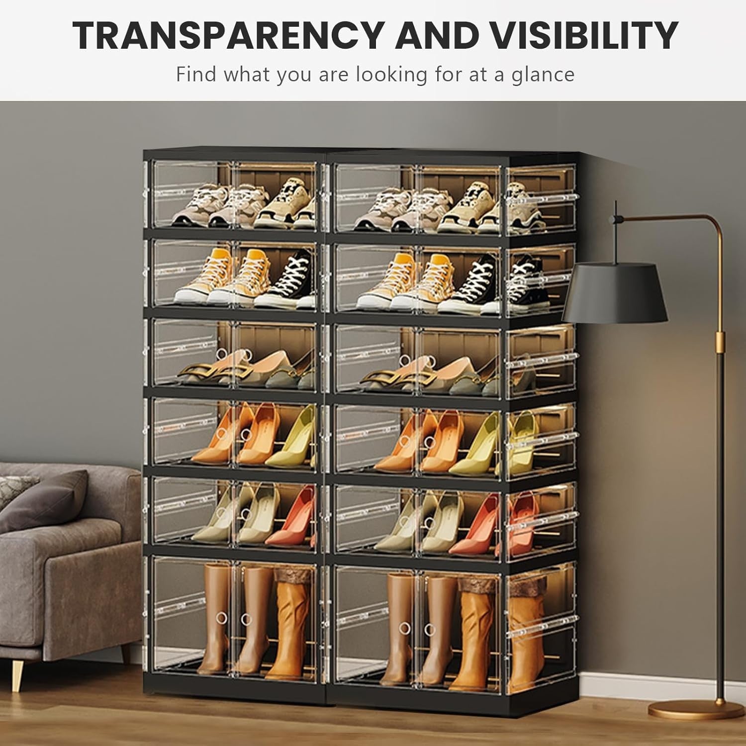 6 Tier Foldable Shoe Rack 24 Pairs Storage Box Magnetic Door Closet