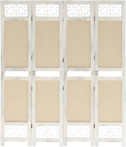 4 Panel Folding Room Divider 165x160cm Cream Wood Fabric Privacy Screen
