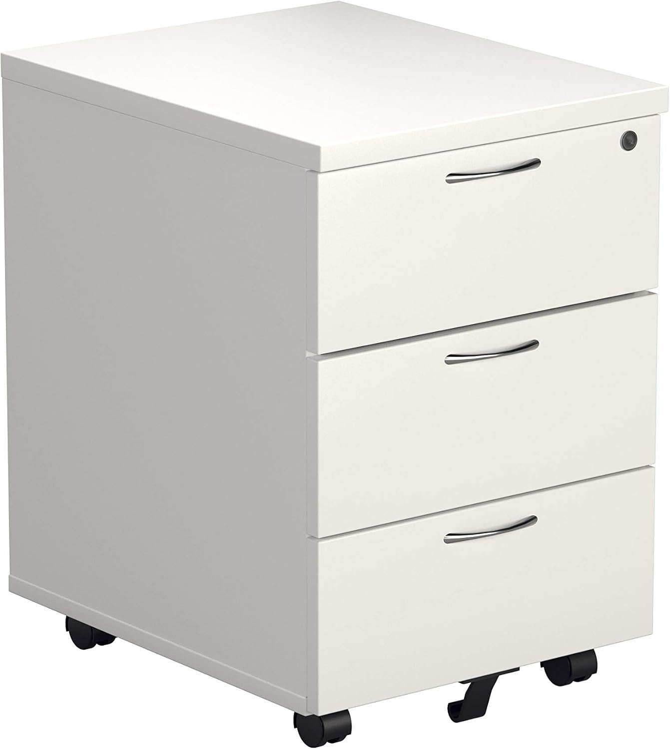 Lockable 3 Drawer Mobile Filing Cabinet Pedestal Office Storage White