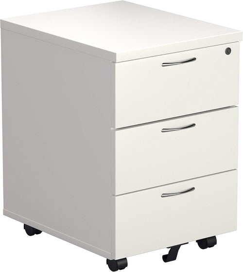 Lockable 3 Drawer Mobile Filing Cabinet Pedestal Office Storage White