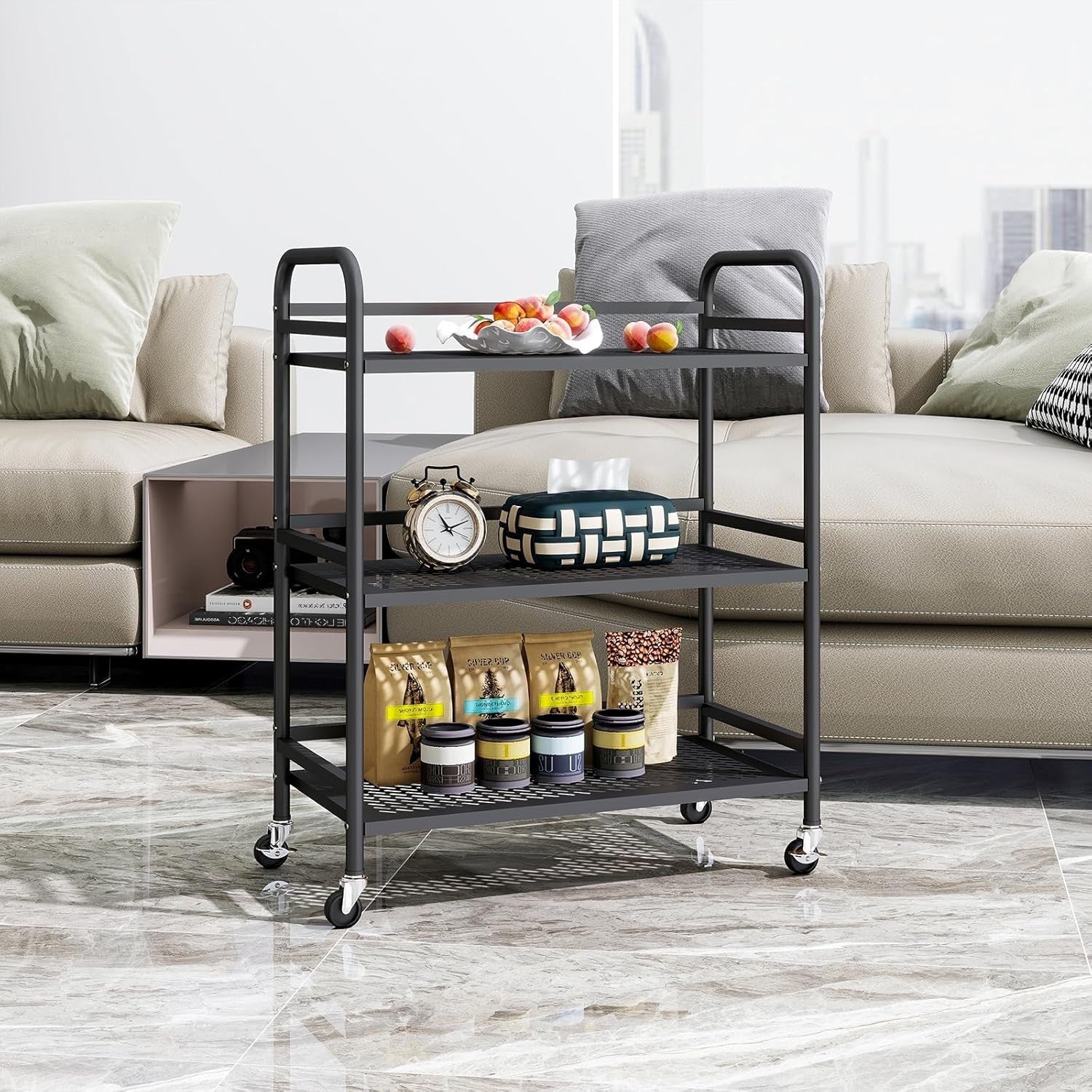 3 Tier Heavy Duty Rolling Cart Metal Storage Trolley Lockable Wheels
