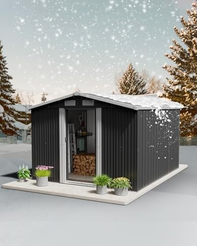 Lockable 10x8 FT Metal Garden Shed with Base Outdoor Storage & Roof