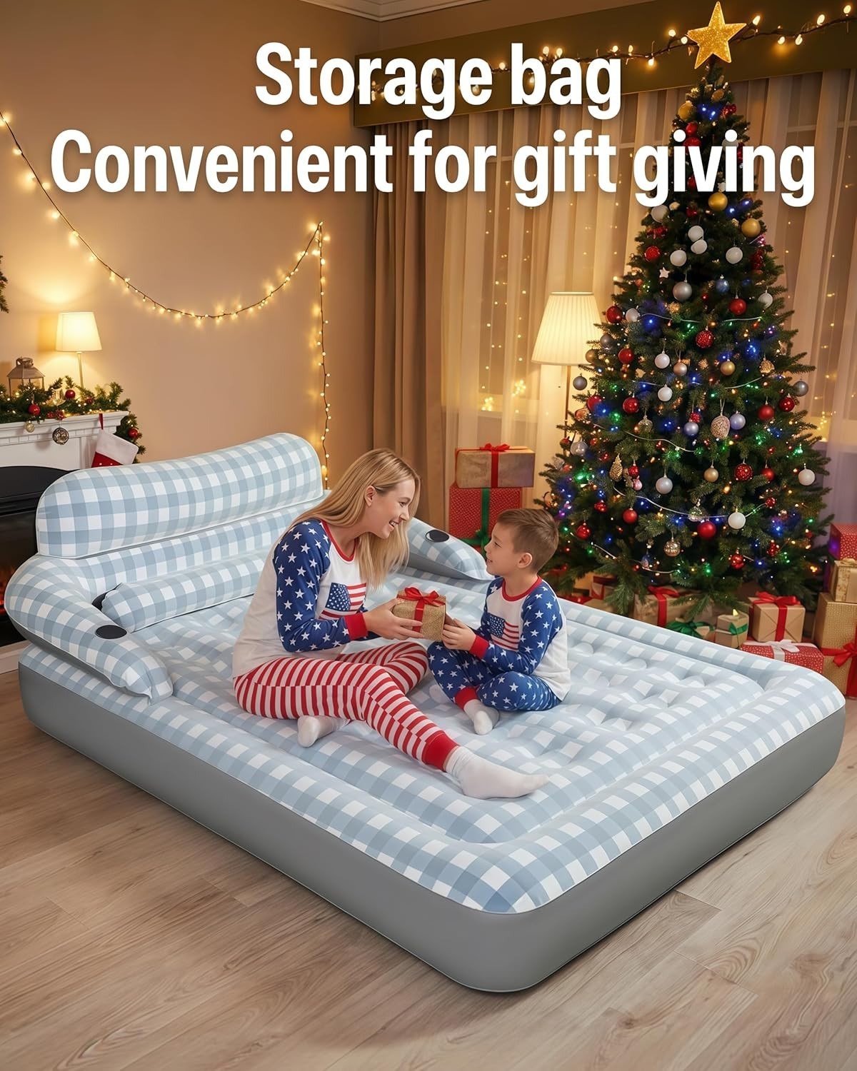 King Inflatable Air Bed with Headboard Pump Flocked Top Camping Guest