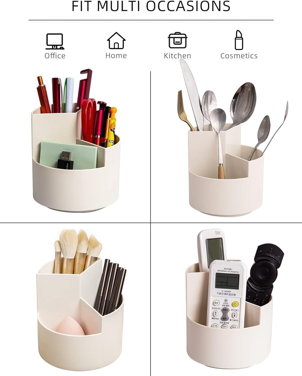 360° Spinning Desk Organizer Pen Pencil Holder 3-Slot Desktop