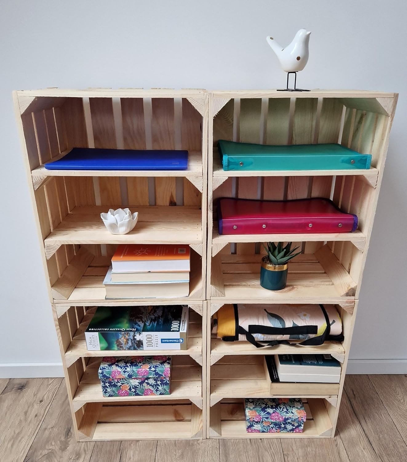 4-Tier Natural Wood Crates Storage Shelf Organizer 50x40x30cm Durable
