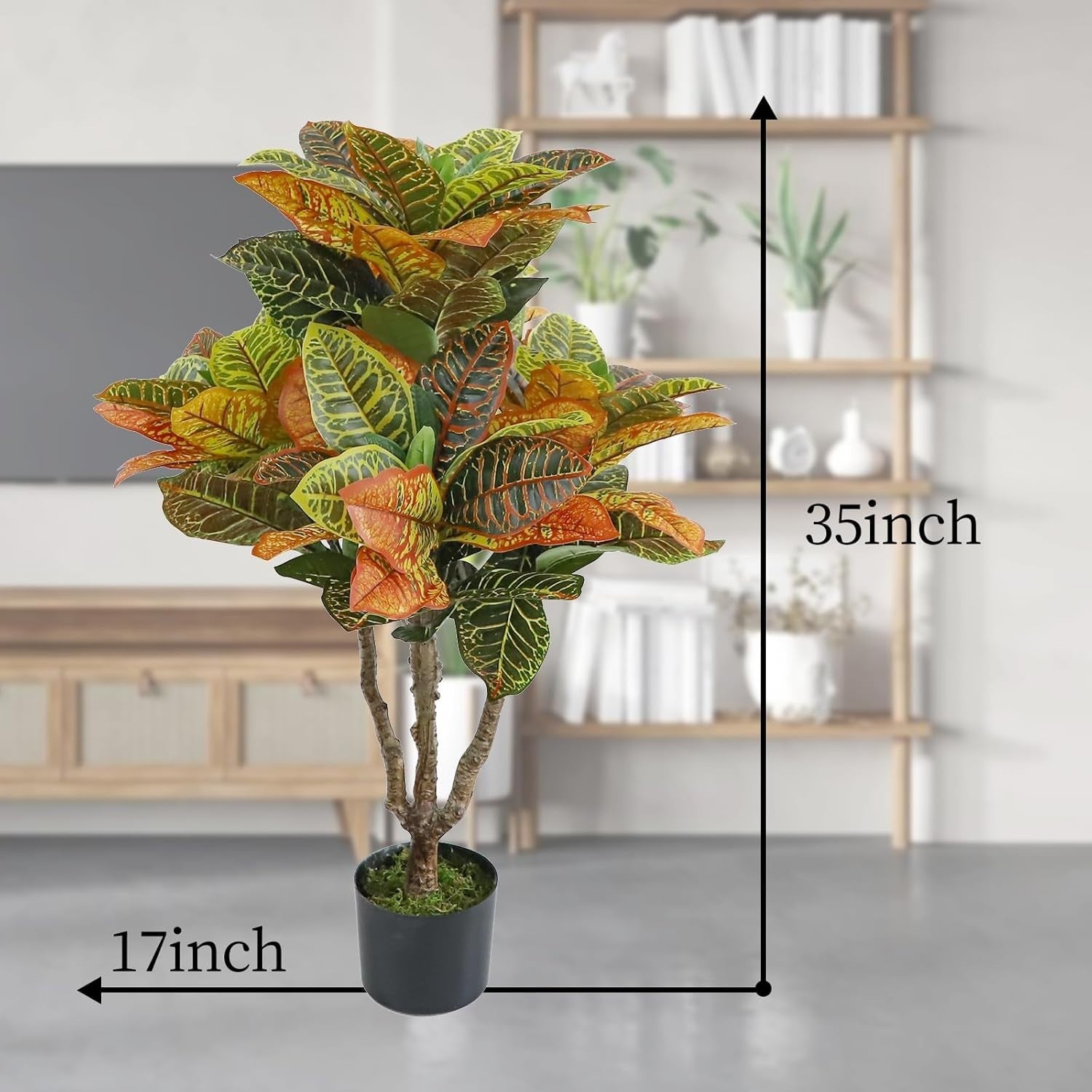 2PCS Croton Artificial Plants 35inch Faux Fiddle Leaf Trees Indoor Outdoor Decor