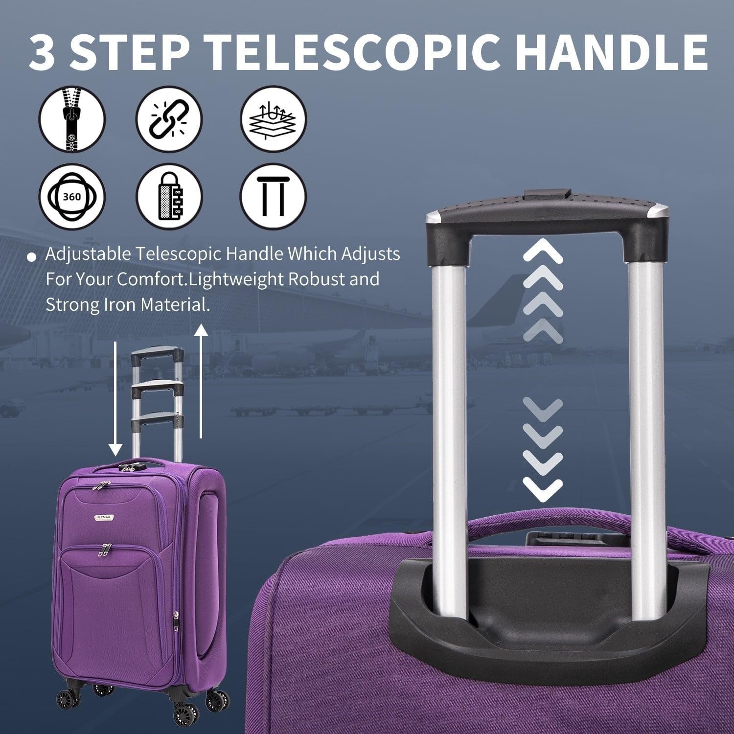 29” Large Lightweight Expandable 4 Wheel Travel Suitcase Lock Purple