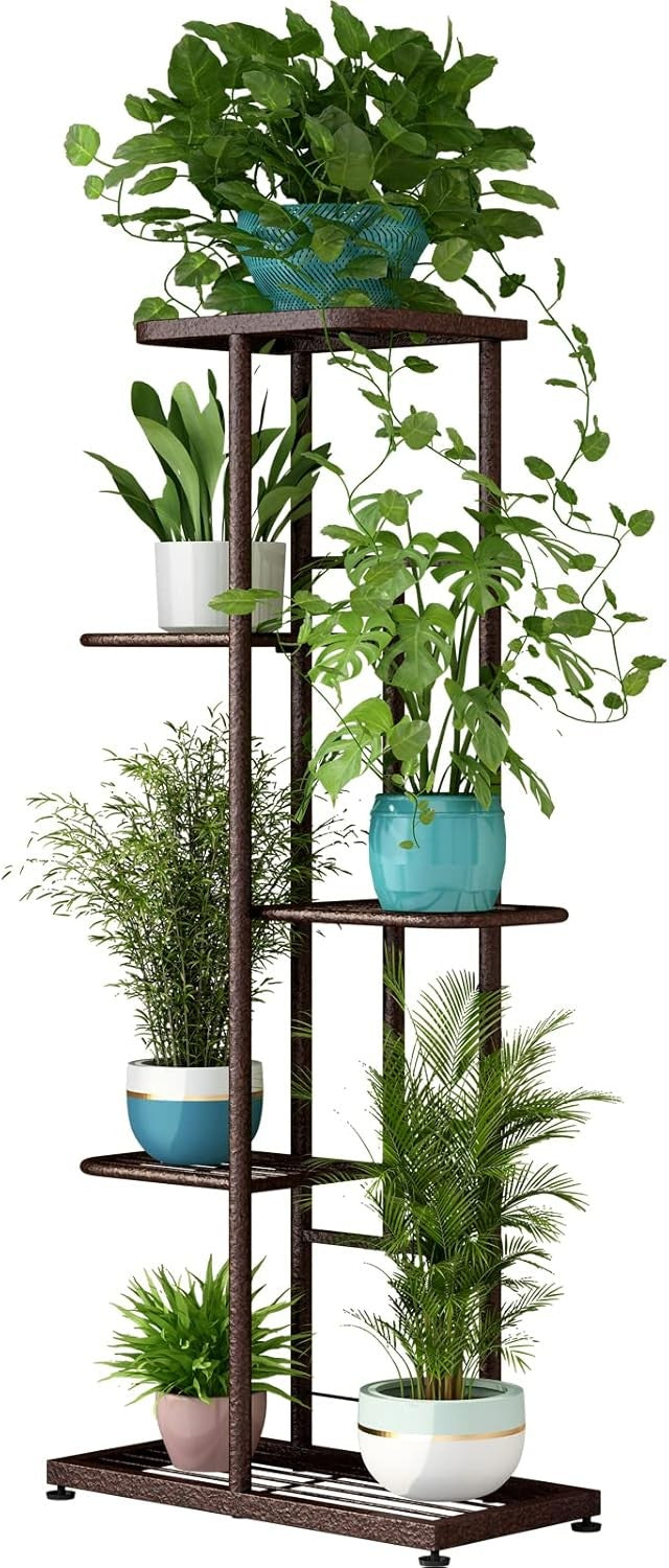 5 Tier 6 Pot Bronze Metal Plant Stand Indoor Outdoor Multi Plant Display