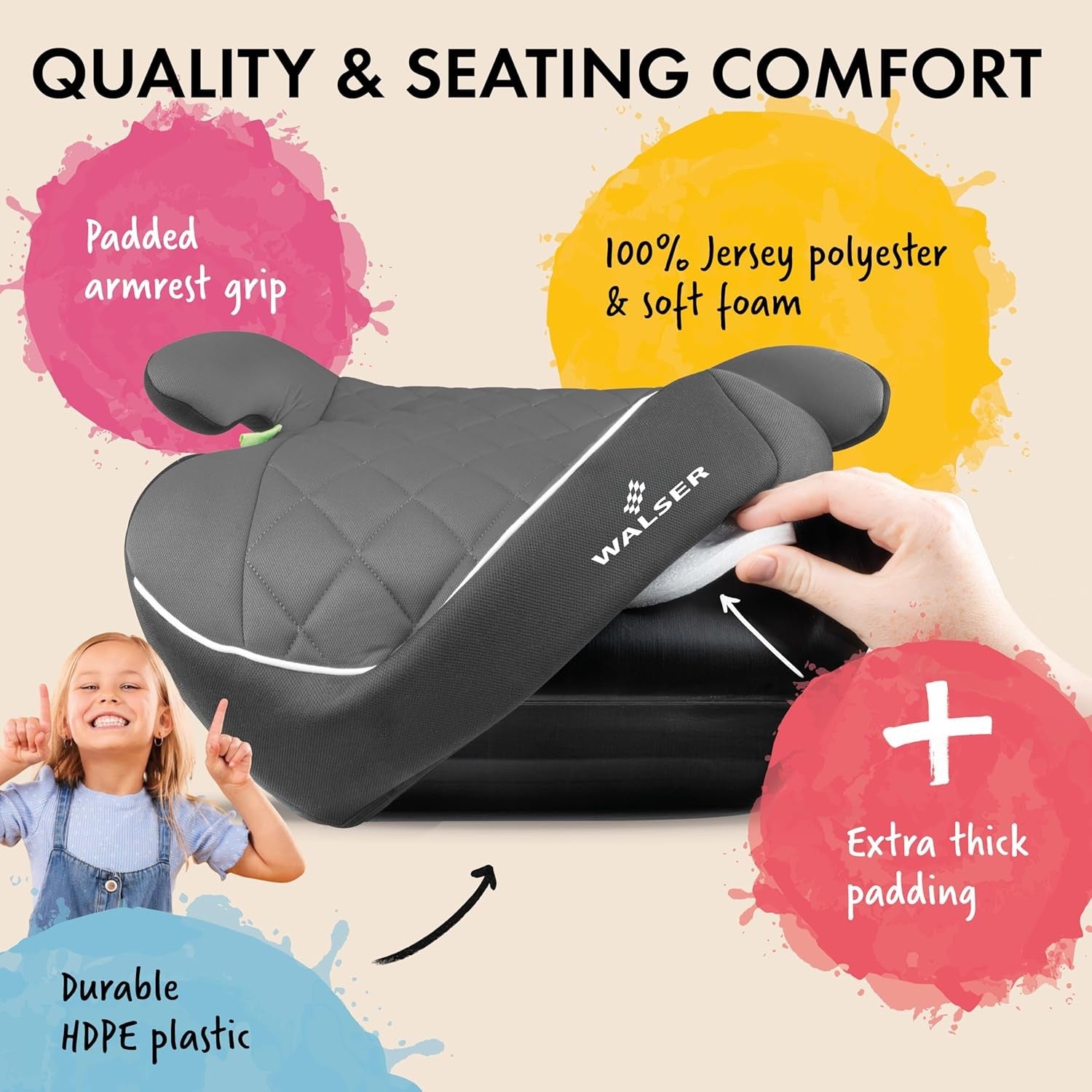 Child Booster Seat 125–150cm R129 Padded Lightweight Safe Travel Car Seat