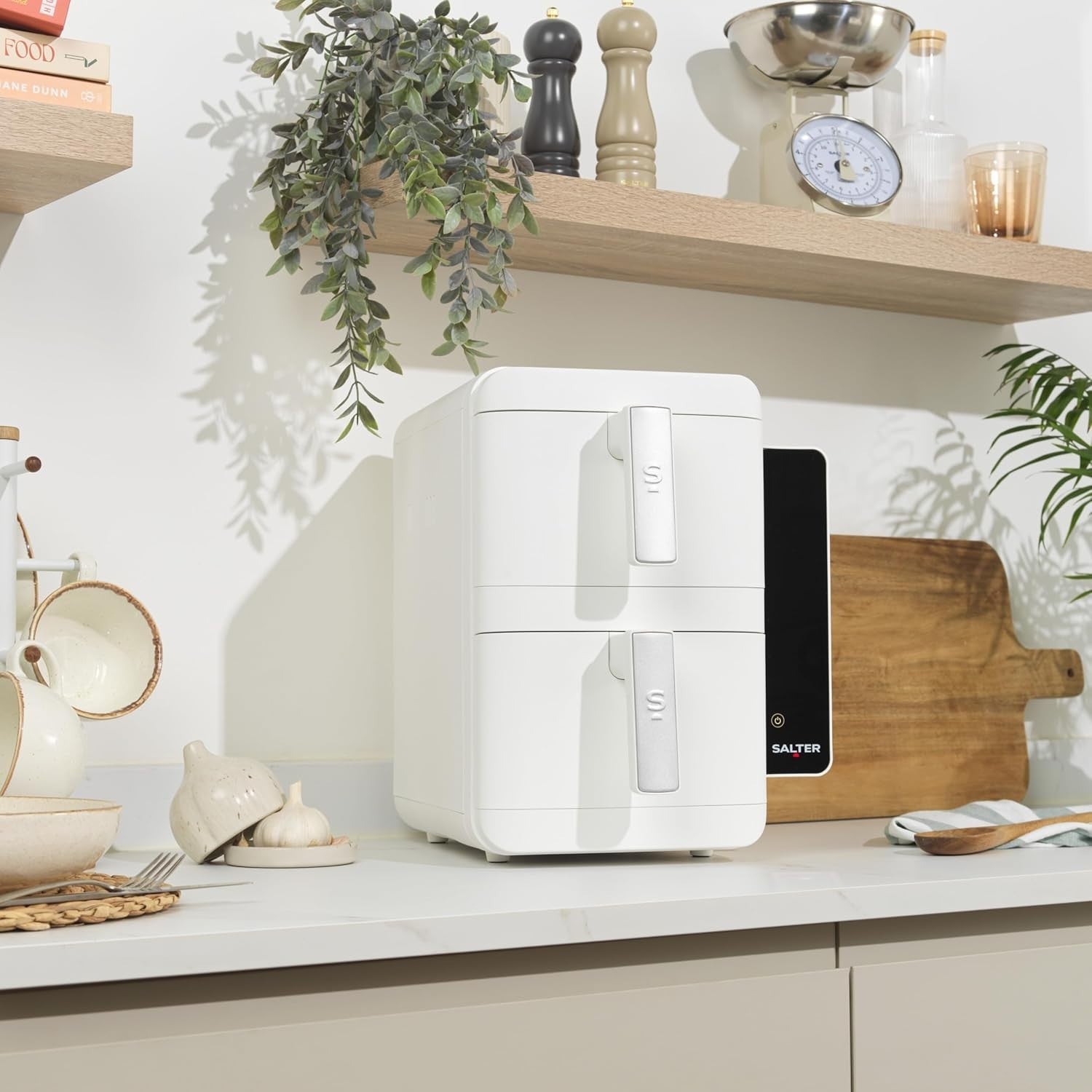 Vertical Dual Drawer Air Fryer 9L 9 Presets, 4-Level Cooking Sync/Match, 2400W