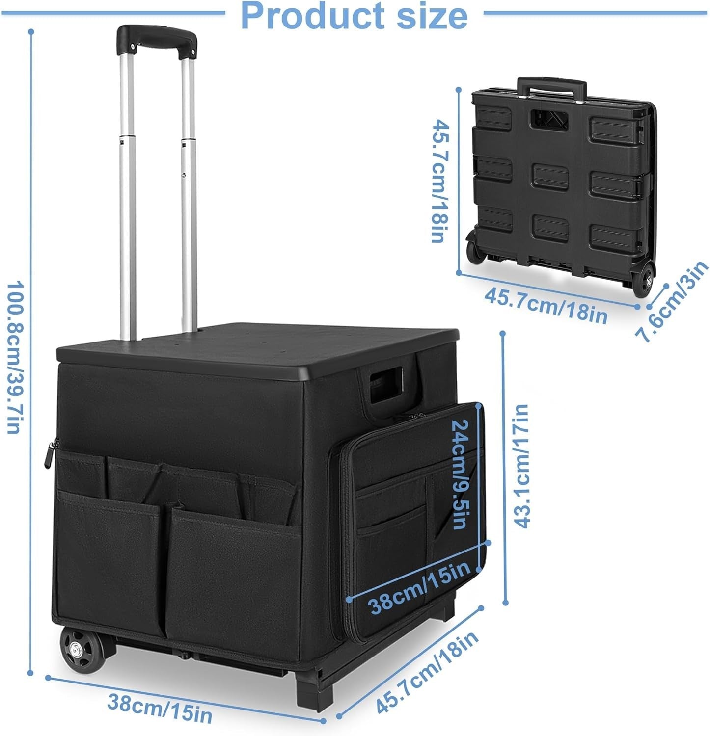 Heavy-Duty Folding Trolley Box Cart with Wheels & Expandable Storage