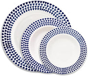 12pc White Ceramic Dinnerware Set Plates Bowls Service for 4 Blue Speckle