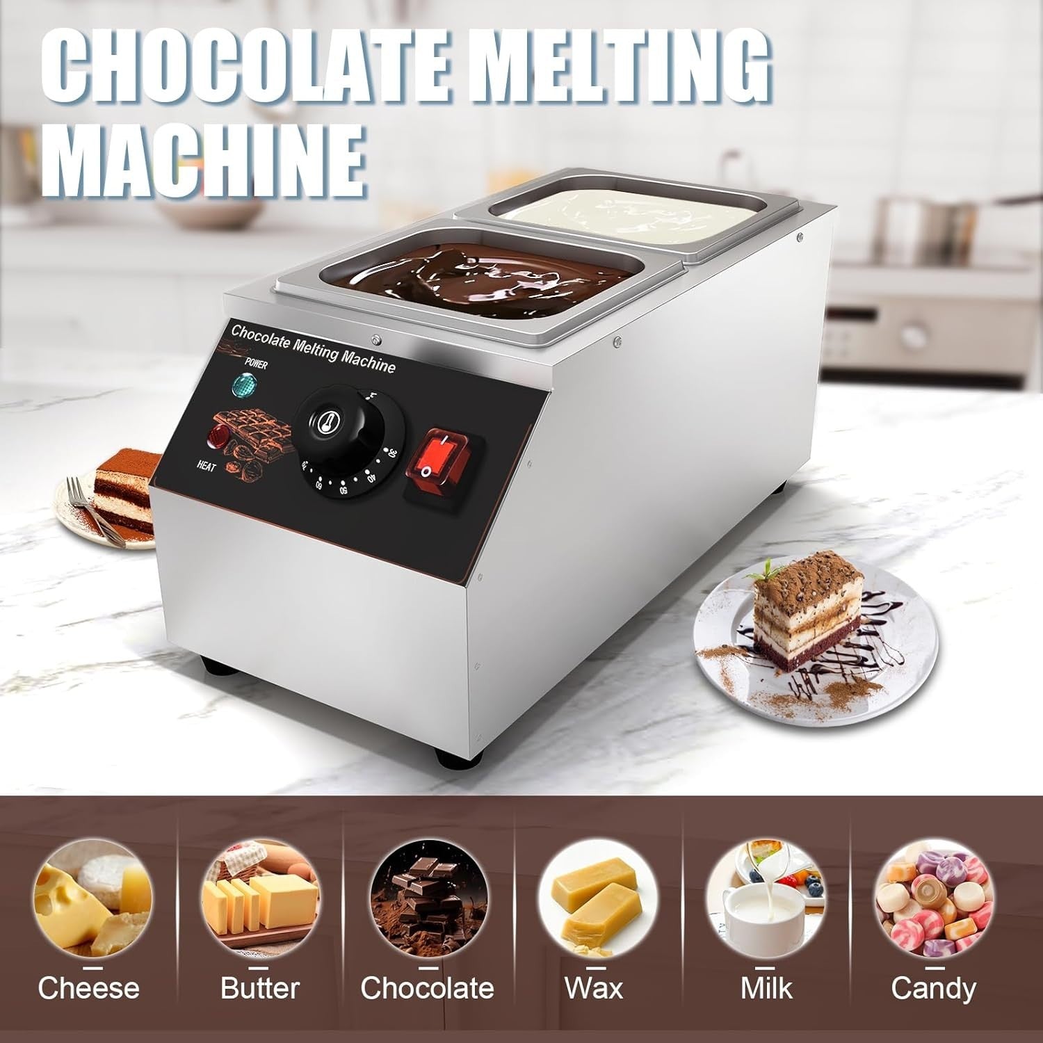 Commercial Chocolate Tempering Machine 2 Tank Stainless Steel 600W