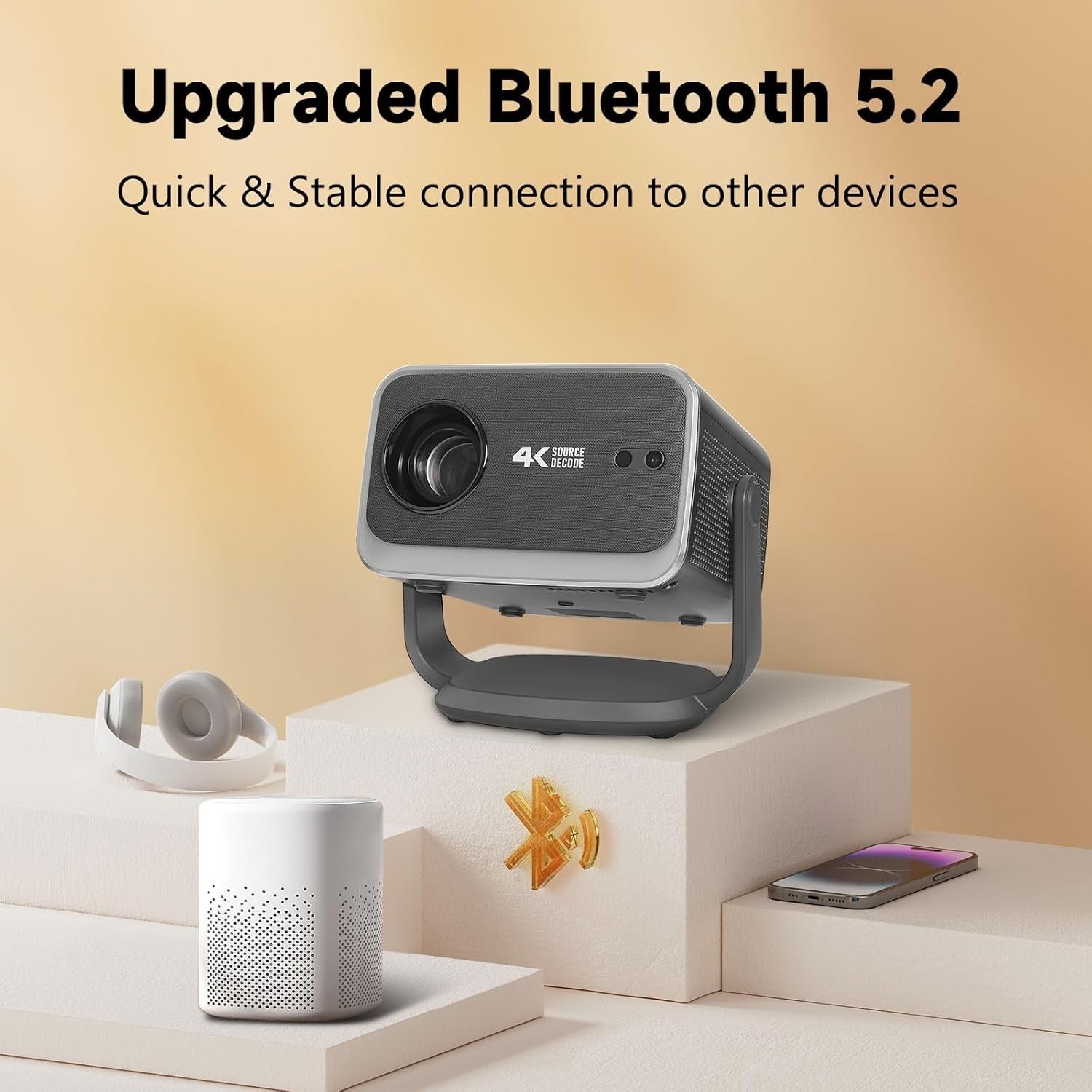 1080P Smart Projector WiFi Bluetooth Auto Focus 4K Rotatable
