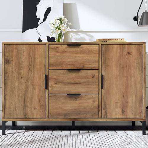 Rustic Dark Oak Sideboard Cabinet 2 Doors 3 Drawers Adjustable Shelf Storage