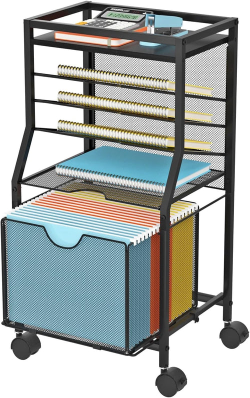 Rolling File Cart Under Desk 6 Tier Storage Organiser w Wheels Drawer
