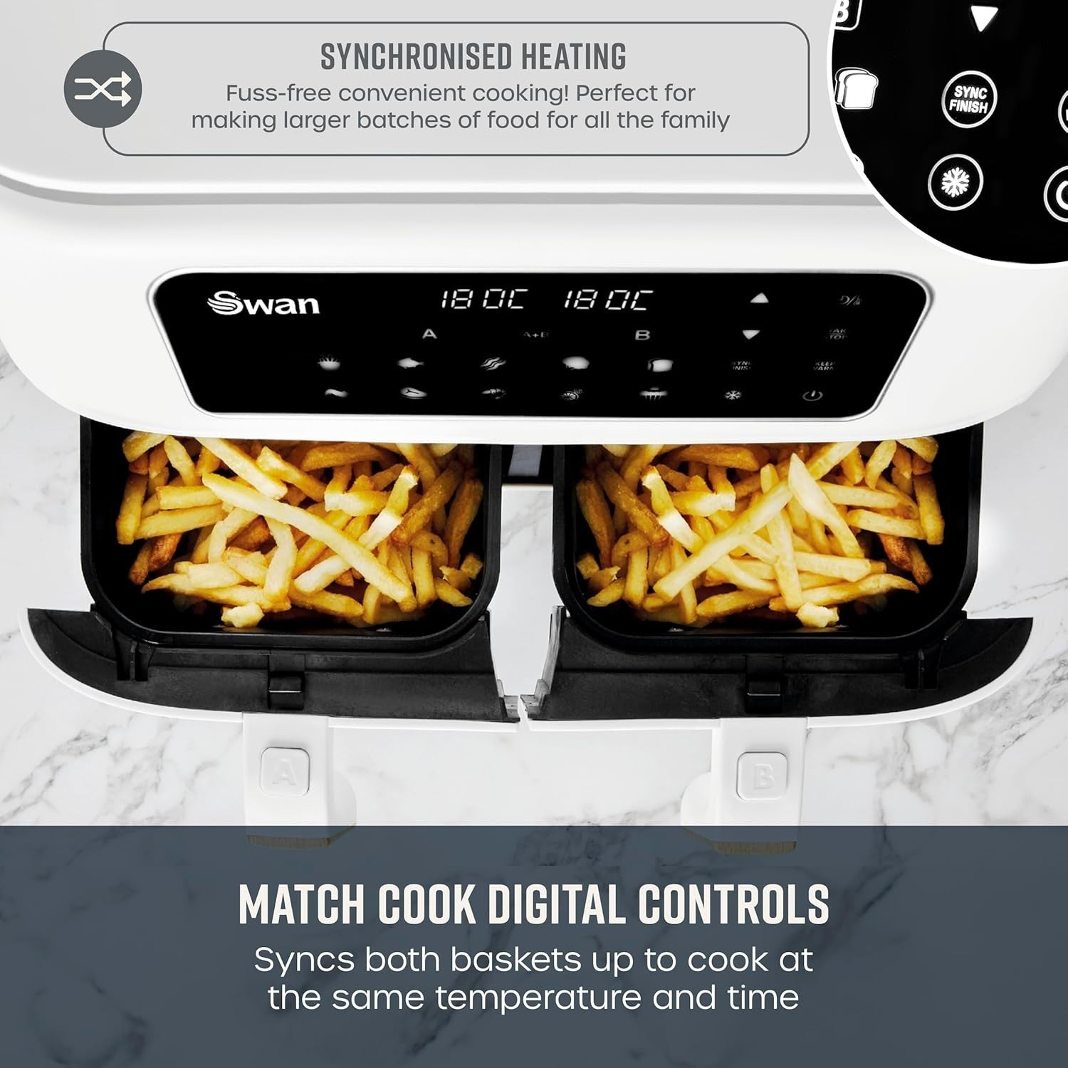 8L Dual Zone Air Fryer 1600–1800W | 13-in-1 Presets | Nordic White