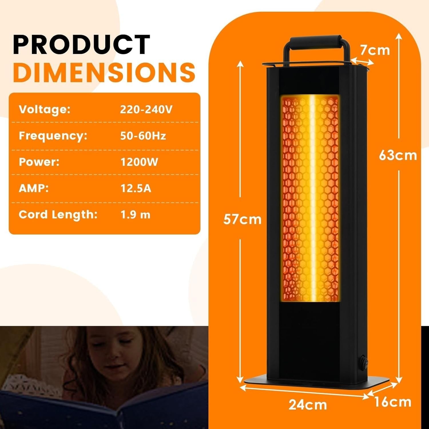 1200W Electric Patio Heater Outdoor Indoor Tower | Waterproof, Silent, Safe