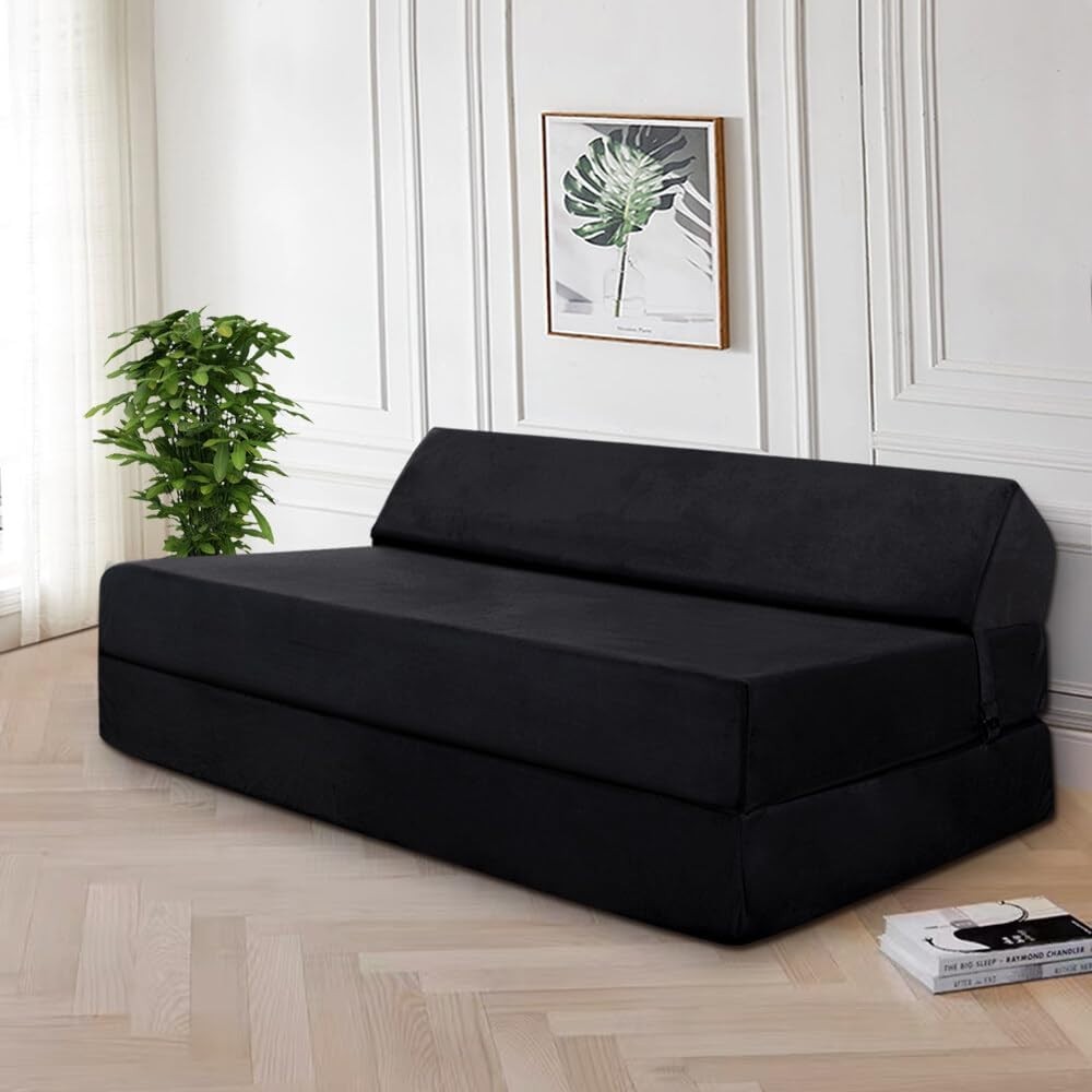 Double Fold-Out Sofa Bed | Plush Velvet Z-Futon Mattress for Living Room