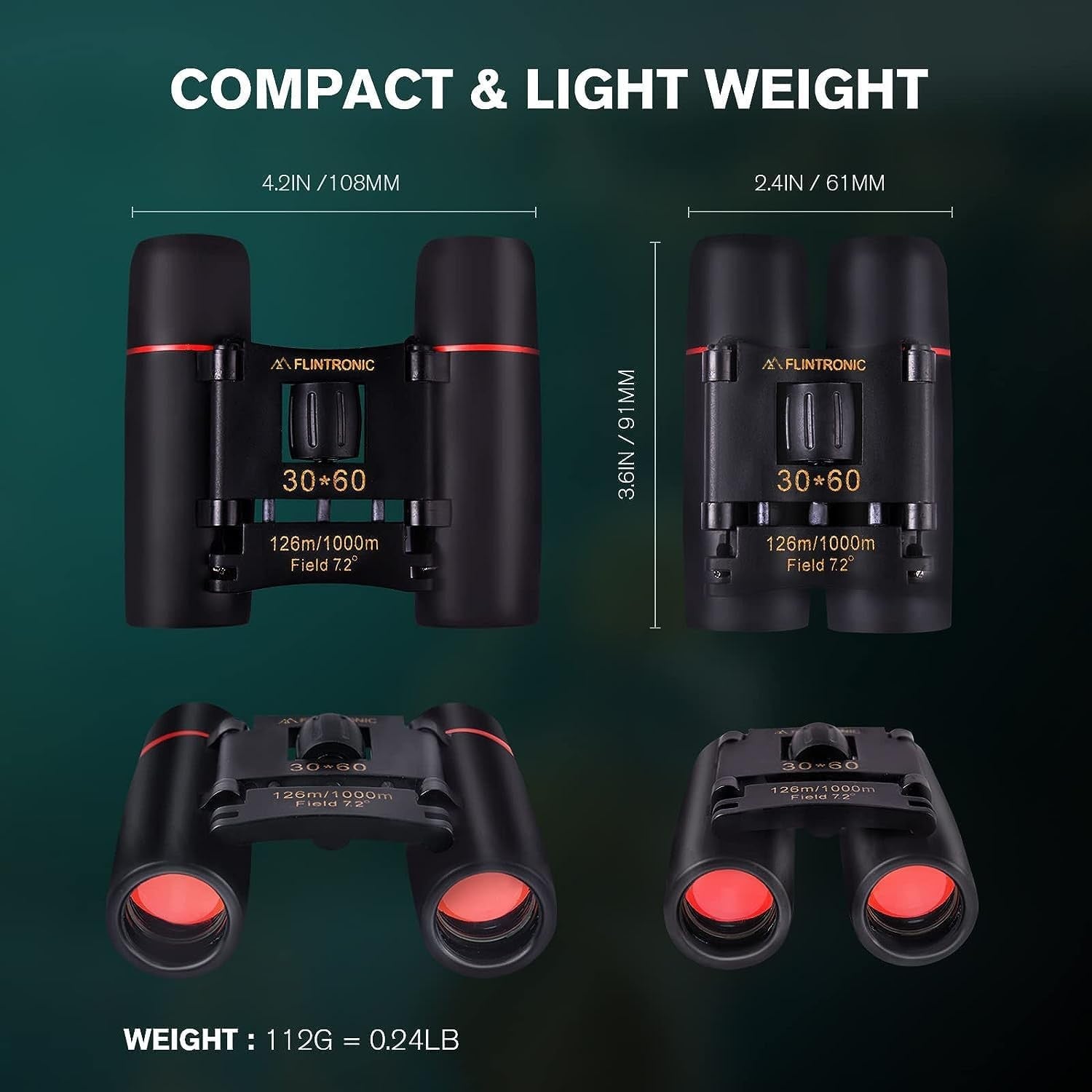 30x60 Mini Compact Binoculars Waterproof Folding Pocket Size Travel Hiking