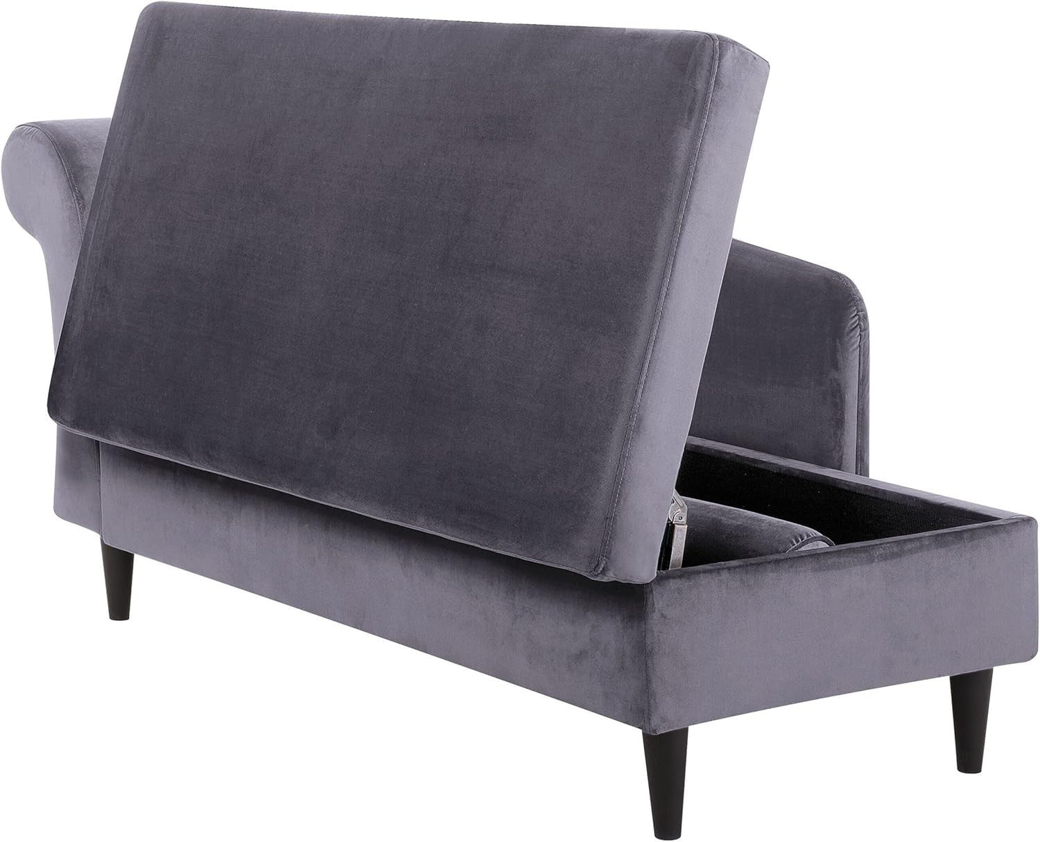 Left Hand Velvet Chaise Lounge w/ Storage Dark Grey Sofa Seat Elegant