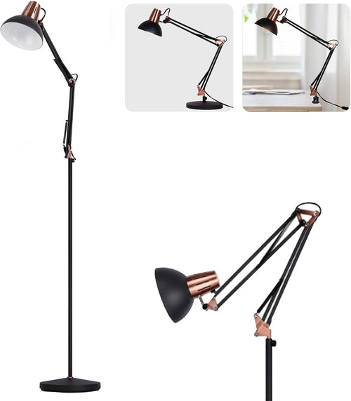 Vintage Floor Standing Reading Lamp Adjustable Metal Arm Desk Clip Light