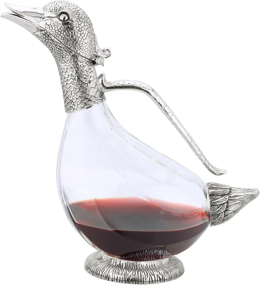 Luxury Silver Duck Wine Decanter 750ml Glass Carafe Elegant Gift Display