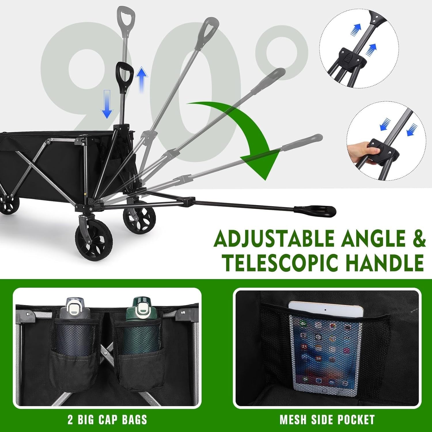 Black Heavy Duty Folding Camping Wagon 120L All-Terrain Festival Trolley 100kg