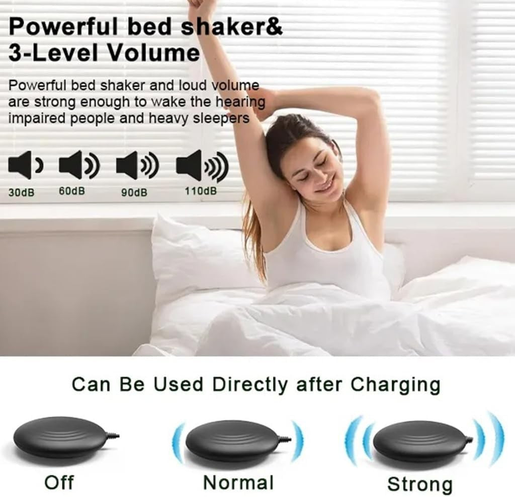 Vibrating Alarm Clock with Bed Shaker USB Charging Extra Loud for Heavy Sleepers