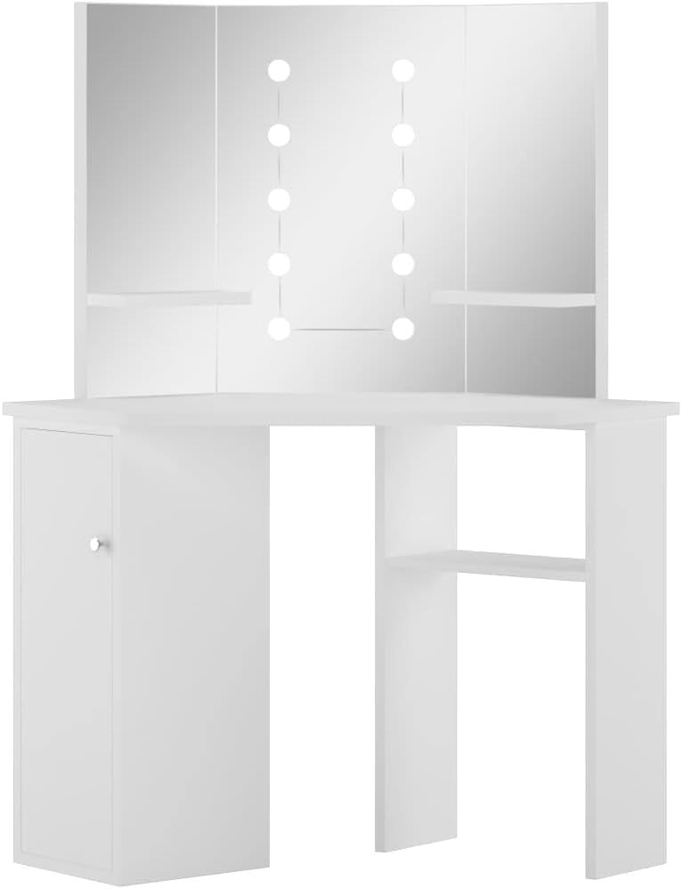 Modern White Dressing Table Desk Vanity Mirror LED Lights Lockable
