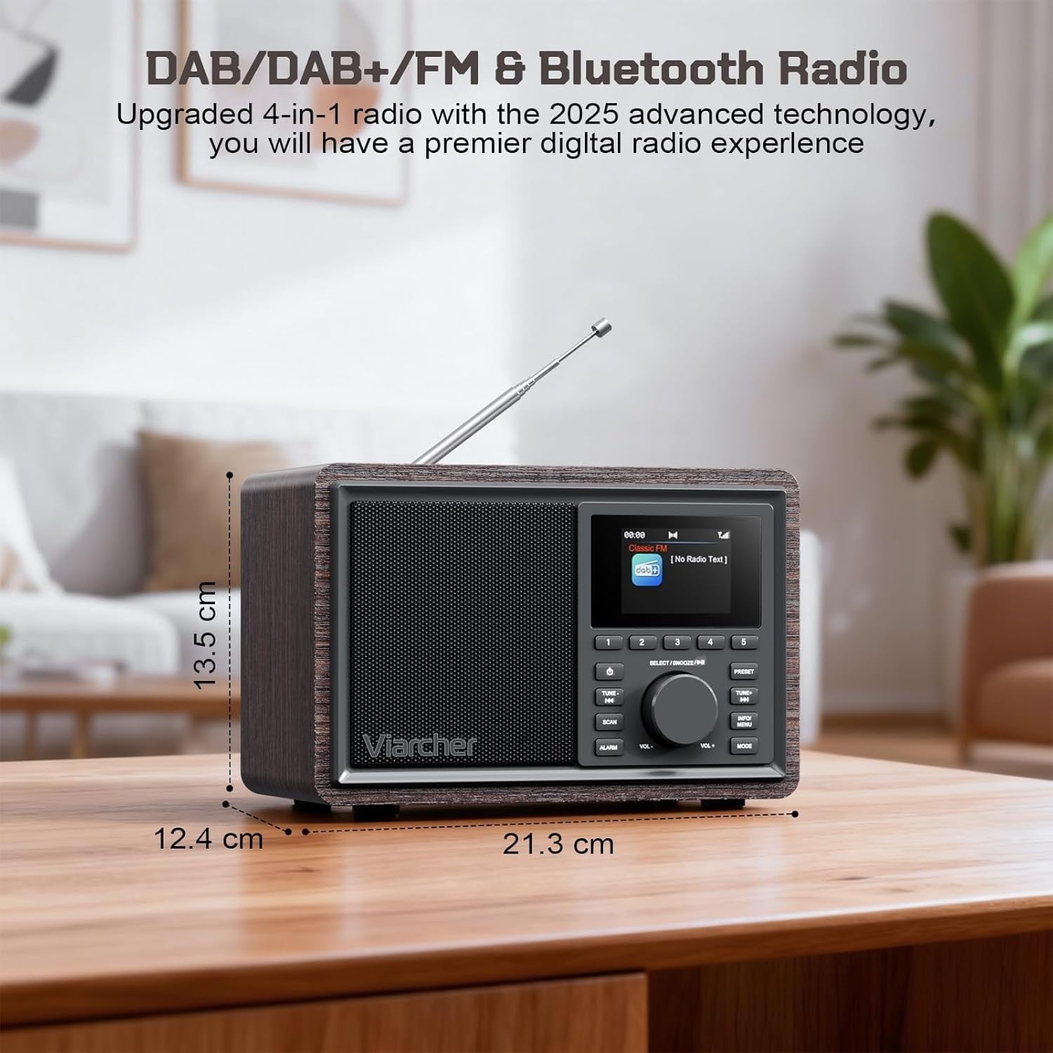 Mains DAB/DAB+ FM Radio Bluetooth Dual Alarm Kitchen Walnut