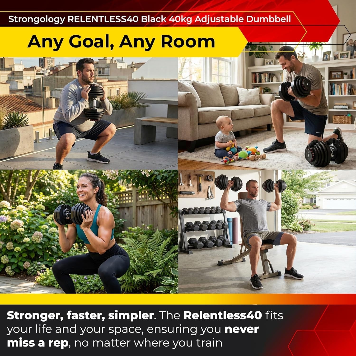 Smart Adjustable Dumbbell 5–40KG Quick Change Space Saving Home Gym Weight