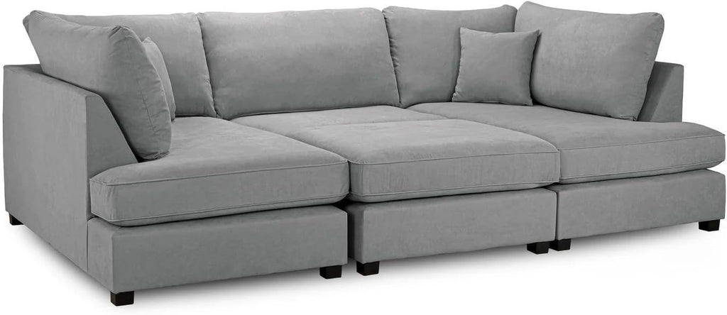 4PC U Shape Sofa with Footstool – Light Grey  Sectional – 5/6 Seater Modular.