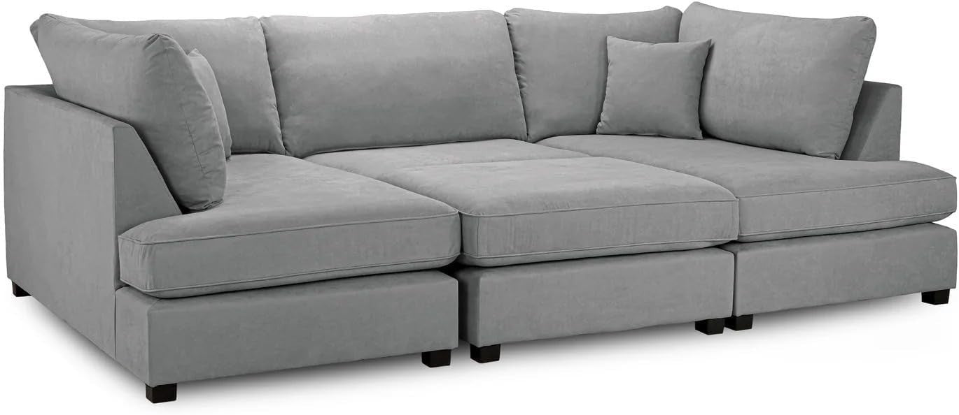 4PC U Shape Sofa with Footstool – Light Grey  Sectional – 5/6 Seater Modular.