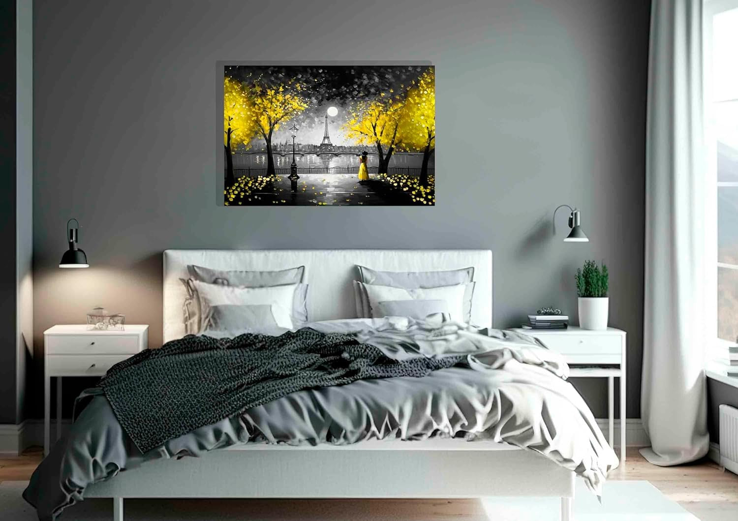 Moonlight Eiffel Tower Canvas Wall Art 40x30 cm Modern Paris Decor