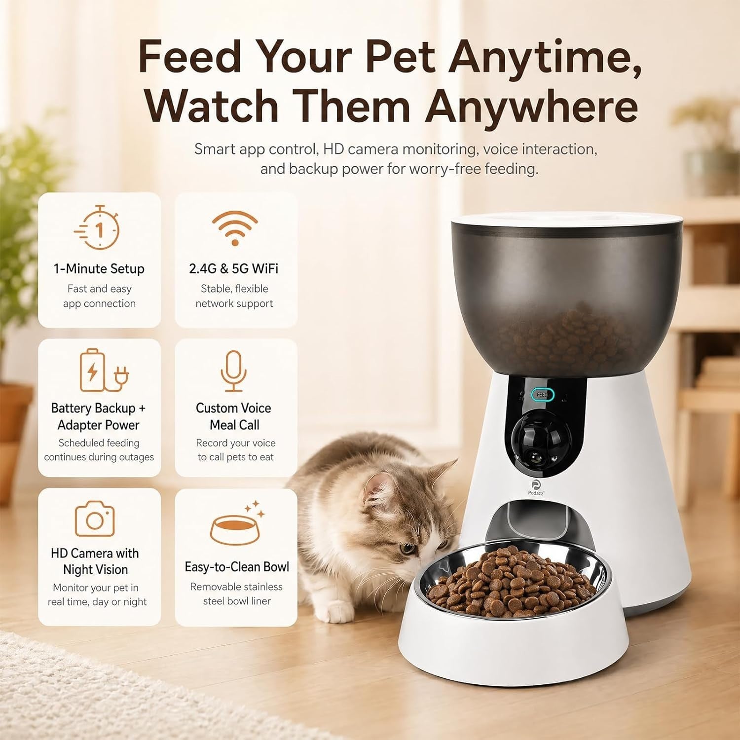 Smart Pet Feeder Camera WiFi App Control 1080P HD 4L Auto Feeder