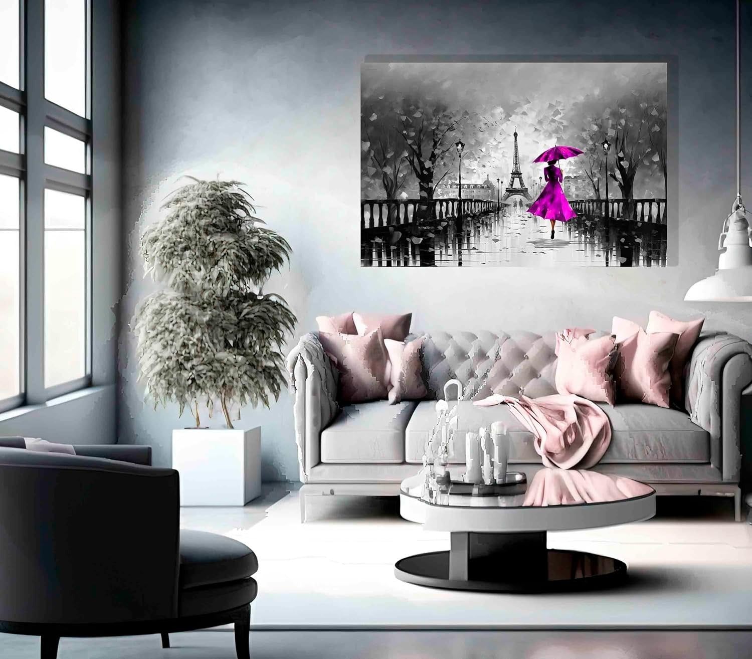 Black White Paris Rain Canvas Wall Art 76x50cm Modern Abstract Decor