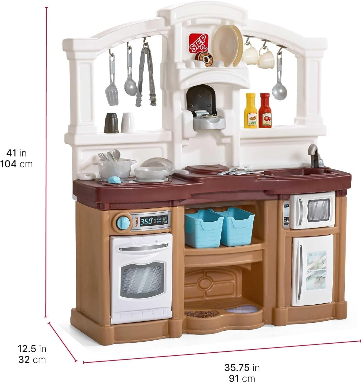 Kids Play Kitchen w/ Sound Accessories Plastic Brown Pretend Toy