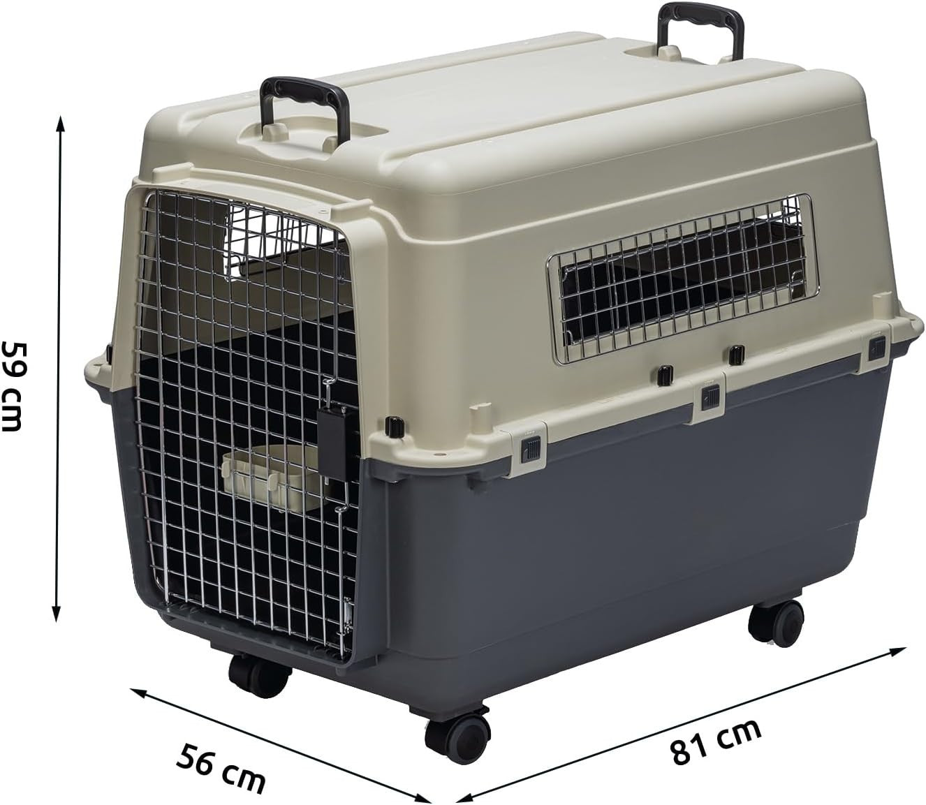 Lockable Durable Pet Travel Crate IATA Approved 81x56x59cm with Water Bowl