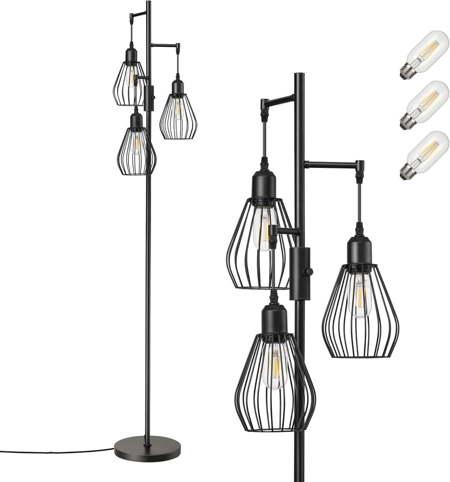 EDISHINE Industrial Floor Lamp, Dimmable Standing Lamp with Wire Cage Lampshade,