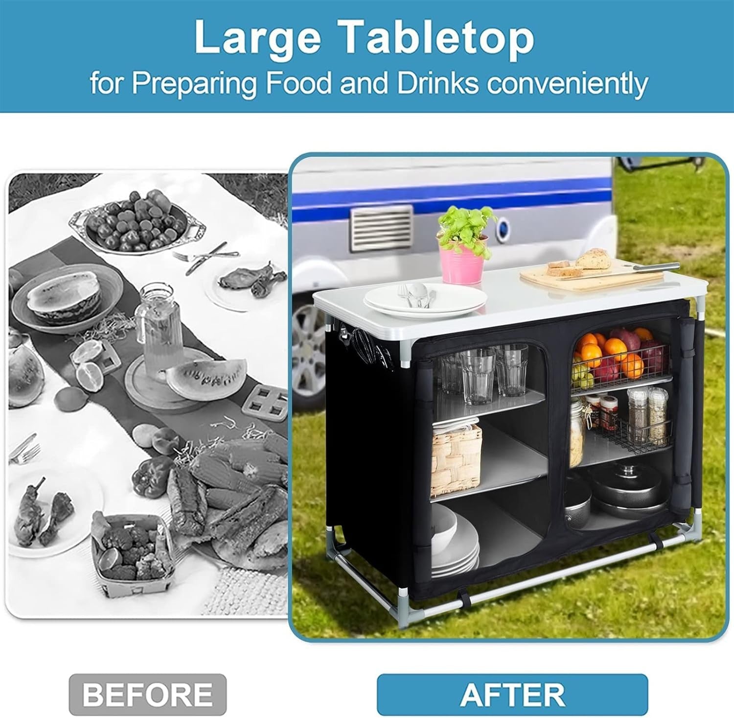 Portable Outdoor Camping Kitchen Unit with Storage, Foldable, Lightweight