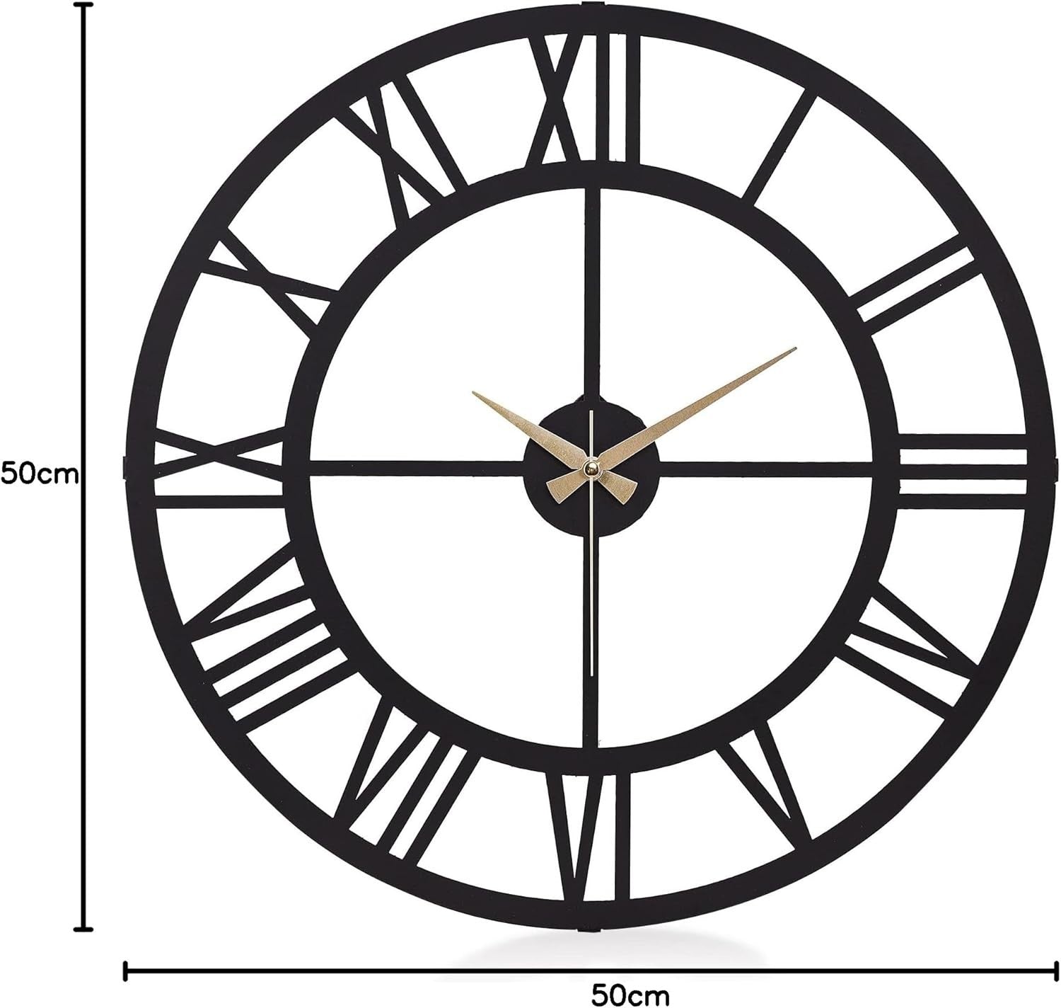 50cm Large Metal Wall Clock Roman Numerals Silent Quartz Modern Home Decor