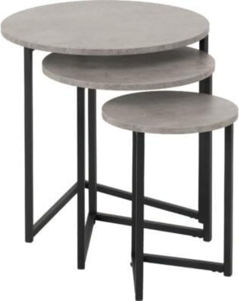 Modern Round Nesting End Tables Set of 3 Black Concrete Effect Side Coffee