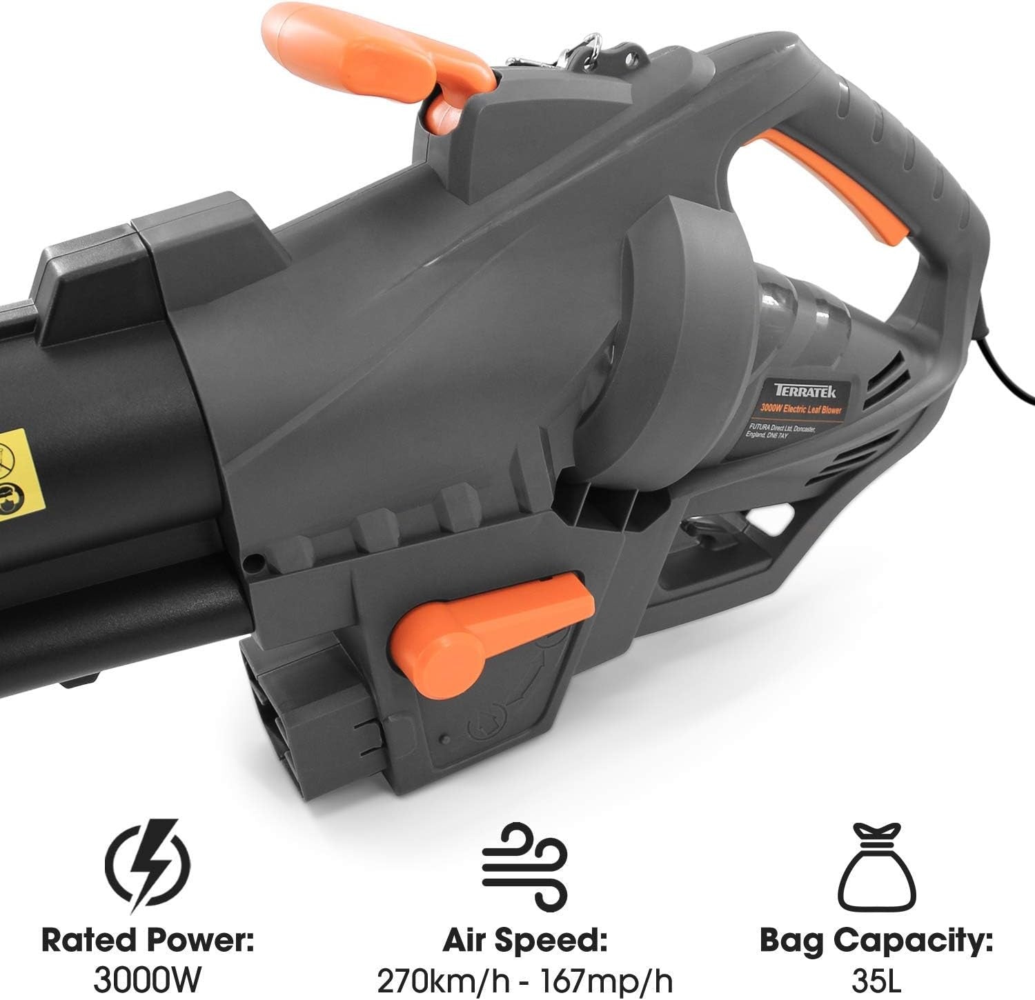 Electric Leaf Blower Vacuum 3000W 3-in-1 Mulcher 35L Bag Wheels